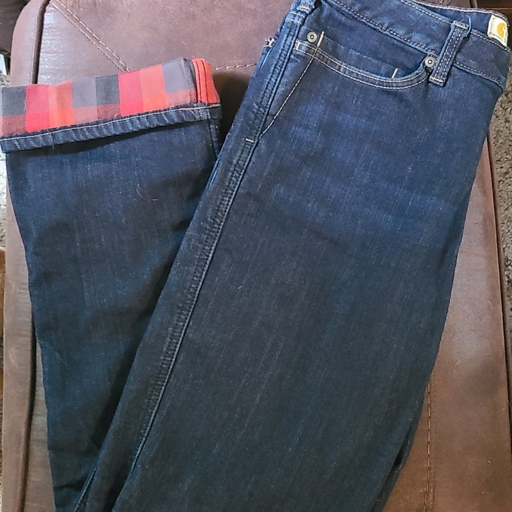 Women Carhartt Original Fit Flannel Lined Jeans Size 12 Tall